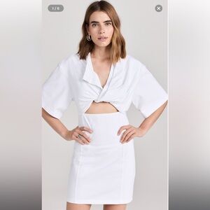 Jacquemus Bahia la robe White Short Sleeve Tee with V-Neck Cut-Out